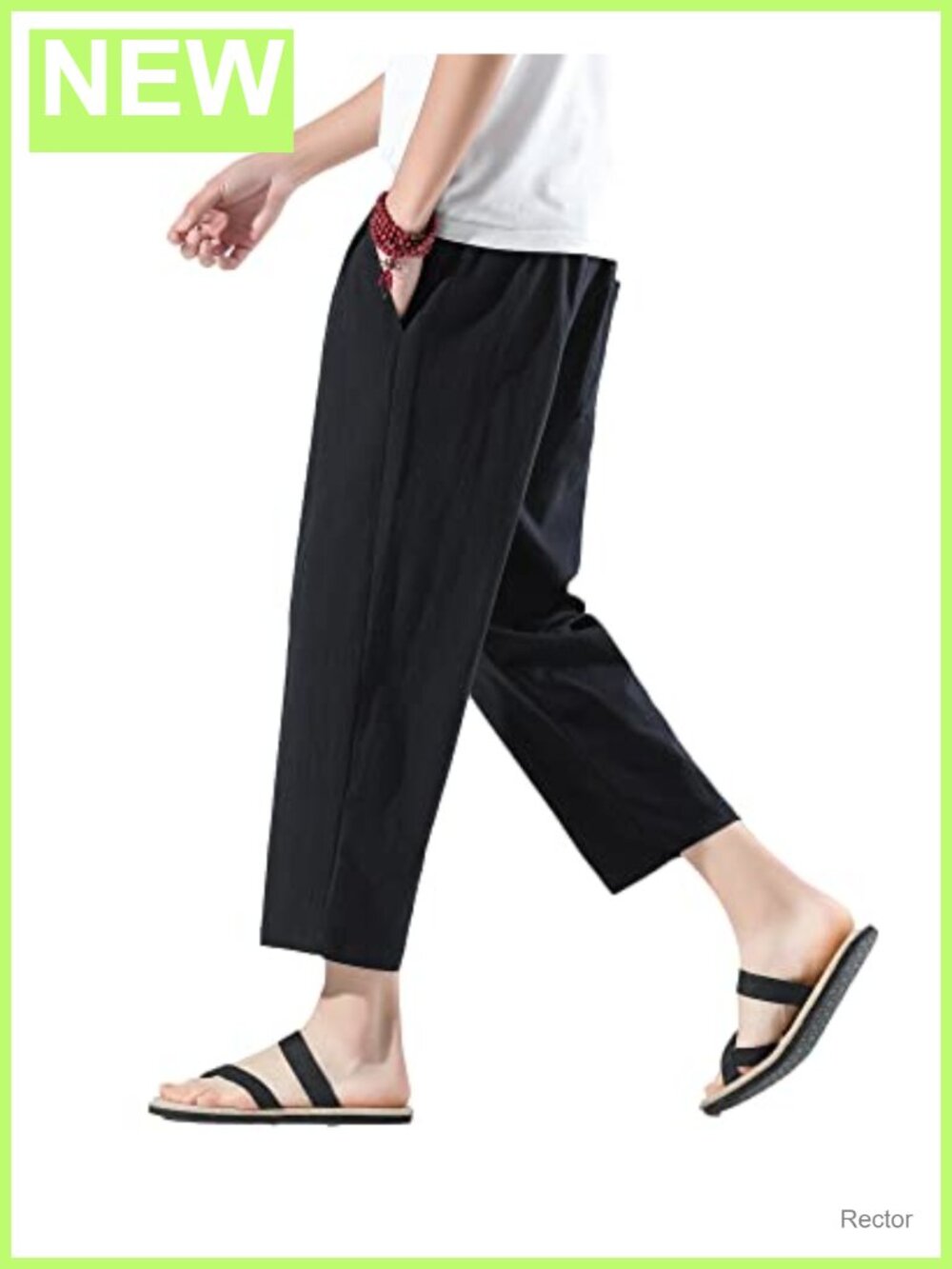 Cotton Linen Harem Pants Men's Capri Wide Leg Japanese Beach Drawstring